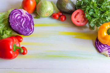 Green salad with sweet tomato, bright colors for fit people and who eat nutritious