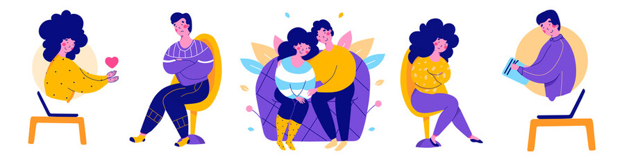 Modern family psychotherapy, vector flat cartoon illustration.