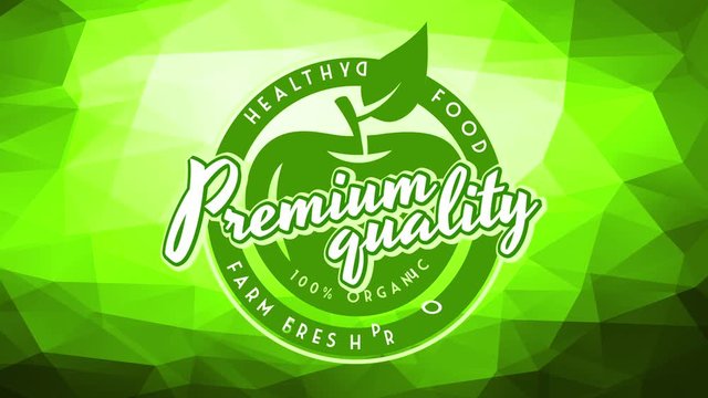 rounded trademark for farm premium quality healthy fresh organic food on background made with 3d geometric forms