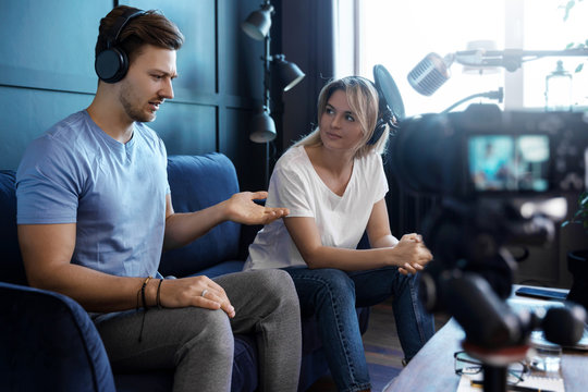 Recording podcast or interview in the cosy studio