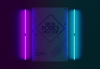 Poster and Neon Lights Mockup