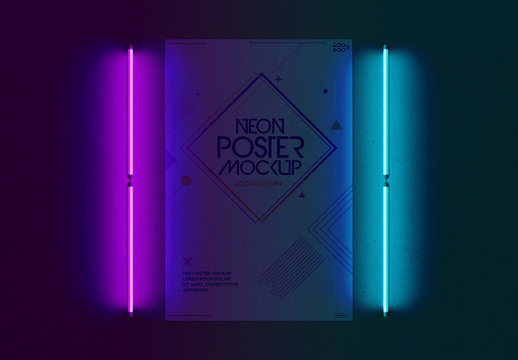 Poster and Neon Lights Mockup