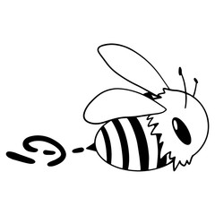 Cute little bee with kind eyes. Digital doodle outline art. Print for fabrics, wrapping paper, boxes, products, website design, posters, cards, menus, cafes.