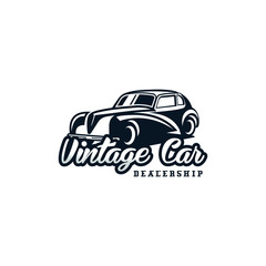 Classic/vintage car vector design inspiration. Auto car logo design template. Classic vehicle symbol logotype. A classic car symbol silhouette. Vintage car simple line art logo.