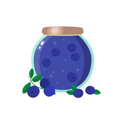 Healthy organic jam of fresh blueberry isolated on white background.