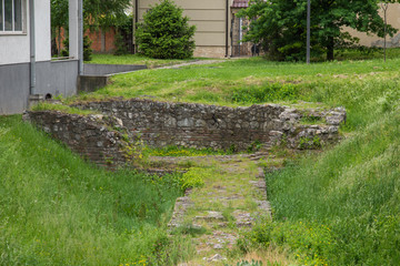 Sremska Mitrovica, Serbia - May 11, 2020: Roman ruins in Sremska Mitrovica, Serbia. Sirmium was a city in the Roman province of Pannonia, located on the site of Sremska Mitrovica in northern Serbia