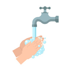 Hands under falling water out of tap. vector illustration. Isoalted.