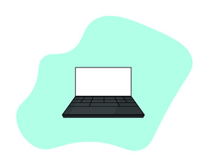 Vector laptop  simple illustration in cartoon style, isolated notebook with blank screen on blue background