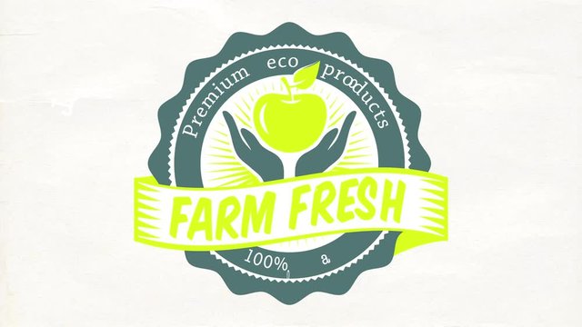 100 percent organic fresh premium eco products for farmer store ad with vintage typeface and wavy round design