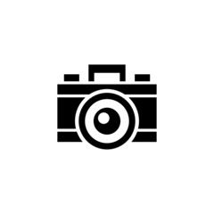 Photo camera vector icon in black flat shape design isolated on white background