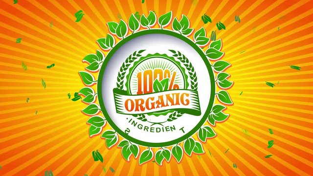 100 percent vital content sign with vibrant orange and green colour for sustainability conditions requirements
