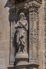 Obraz premium Architectural fragments of Paris Saint-Eustache church (Eglise Saint Eustache, 1532 - 1637). Saint-Eustache church located in Les Halles (market) area of Paris. UNESCO World Heritage Site. France.