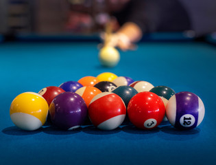 billiard table with balls