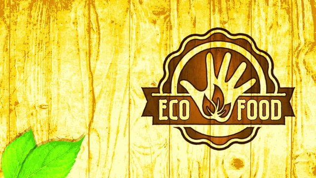 vegan eco aliment oval woodcut symbol on wooden space background advocating for well-being and smart diets