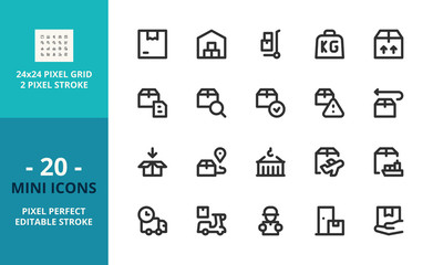 Mini line icons about shipping and delivery. Pixel perfect and editable stroke