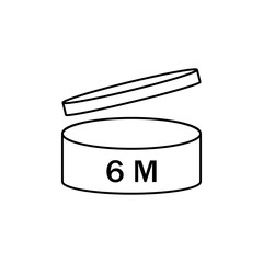 PAO cosmetics symbol 6M, Period after opening symbol 6M, vector illustration.