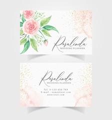 Business card with watercolor flowers and sparkle background