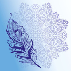 Circular frame card for congratulations for wedding invitations, Valentine's Day, birthday, holiday, gratitude, love confession. Vector blue background with mandala drawing. eps10