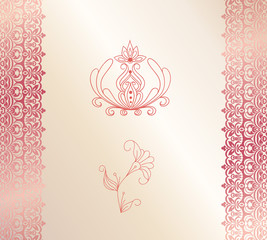 Vector postcard, cover with a picture of mehendi. Background of a handmade souvenir product. Oriental style. Floral pattern, ornate. Vintage. An element of decoration