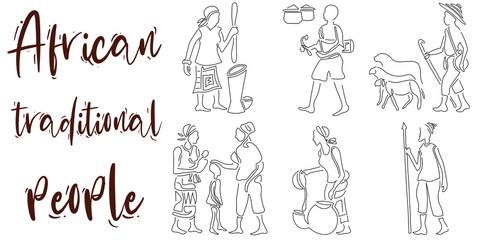 Fototapeta na wymiar Icons for Africa Day Illustration to Celebrate May 25th with Traditional People Working in Tradition Roles from African continent.