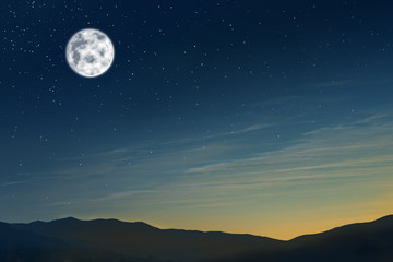 Fototapeta na wymiar Beautiful landscape with full moon in night sky