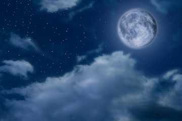 Naklejka na ściany i meble Beautiful night sky with full moon and clouds