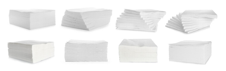 Set with paper napkins on white background. Banner design