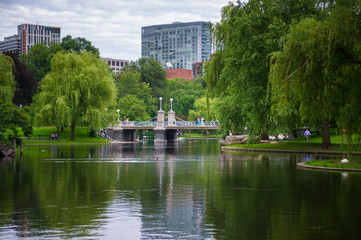 Skyline view of Boston, Massachusetts, from the Public Garden.