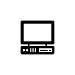 Vintage personal computer icon in black solid flat design icon isolated on white background