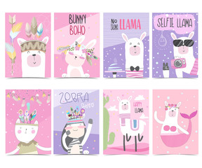 Cute set collection flat animals cartoon illustration for kids