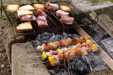 meat and sausage skewers