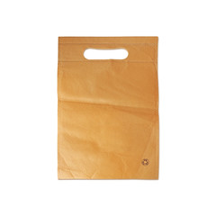 Biodegradable recycled material bag isolated on white background, Bag made of ecological materials. Recycling sign