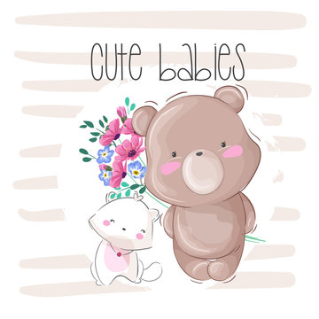 Cute baby bear animal illstration for kids
