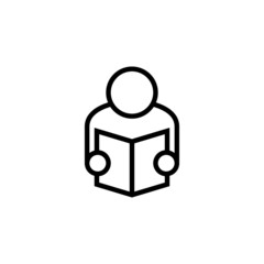 Reader vector icon in linear, outline icon isolated on white background