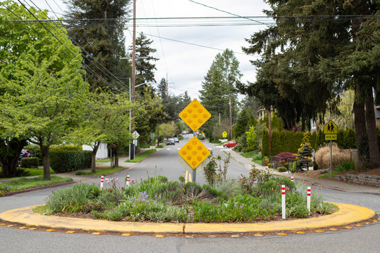 Traffic circle on a residential street