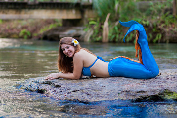 Blue Mermaid in Crystal Clear Lagoon