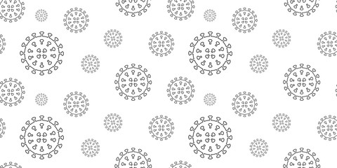 Coronavirus bacteria cell outline seamless pattern vector background line art style