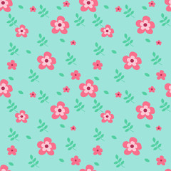 Fototapeta na wymiar Seamless repeat pattern with flowers and leaves . Hand drawn fabric, gift wrap, wall art design.