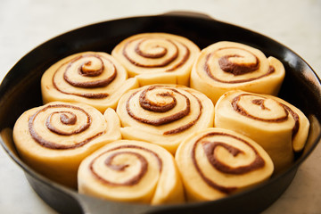 Cinnamon rolls in cast iron skillet
