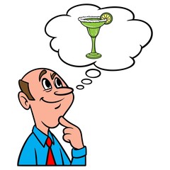Thinking about a Margarita - A cartoon illustration of a man thinking about a Margarita.
