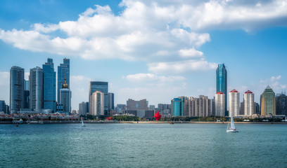 Fototapeta na wymiar Modern urban landscape skyline of Qingdao, China..