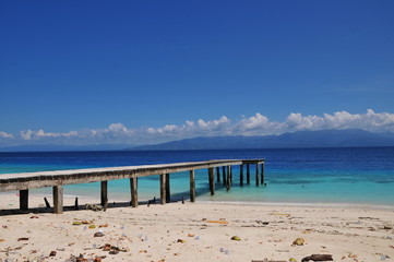 Fototapeta na wymiar a very beautiful beach in the morning, named LIANG beach, located in the city of Ambon, Maluku