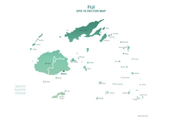 fiji map. fiji islands vector. detailed oceania countries vector map. 