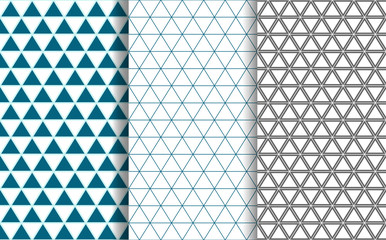 Vector set of geometric checkered seamless backgrounds of triangles, lines, patterns.