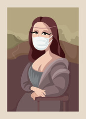 Mona Lisa Wearing Medical Face Mask in the Museum