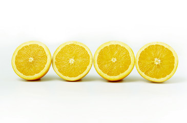 Four halved oranges