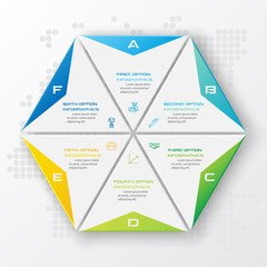 Hexagon business infographics template with 6 options in white color background