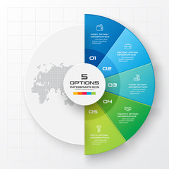 Circle chart infographic template with 5 options,Vector illustration.