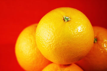 Oranges against red background