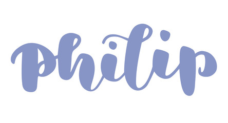 German spelling of the male name Philip. German lettering. Deutsch spelling. Calligraphy male name, isolated over white.